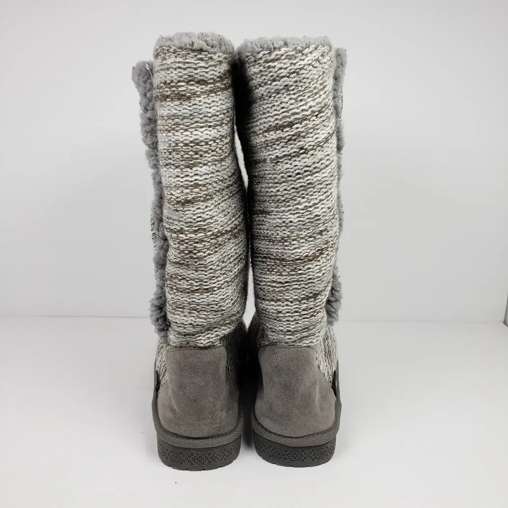 Muk Luks Liza Womens Size 9 Gray Knit Pull On Side Buttons Casual Slipper Boots